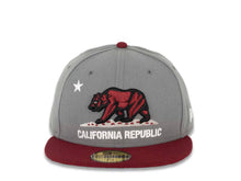 Load image into Gallery viewer, California Republic New Era 59FIFTY 5950 Fitted Cap Hat Dark Gray Crown Maroon Visor Maroon/Black/White Bear Logo