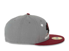 Load image into Gallery viewer, California Republic New Era 59FIFTY 5950 Fitted Cap Hat Dark Gray Crown Maroon Visor Maroon/Black/White Bear Logo