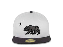 Load image into Gallery viewer, California Republic New Era 59FIFTY 5950 Fitted Cap Hat White Crown Dark Gray Visor Dark Gray/Black Bear Logo
