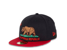 Load image into Gallery viewer, California Republic New Era 59FIFTY 5950 Fitted Cap Hat Black Crown Red Visor State Flag Color Bear Logo
