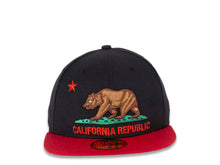 Load image into Gallery viewer, California Republic New Era 59FIFTY 5950 Fitted Cap Hat Black Crown Red Visor State Flag Color Bear Logo