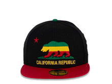 Load image into Gallery viewer, California Republic New Era 59FIFTY 5950 Fitted Cap Hat Black Crown Red Visor Green/Yellow/Red Logo