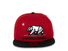Load image into Gallery viewer, California Republic New Era 59FIFTY 5950 Fitted Cap Hat Red Crown Black Visor White/Black/Red Bear Logo