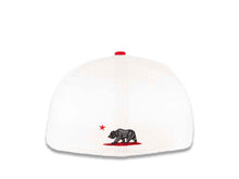 Load image into Gallery viewer, California Republic New Era 59FIFTY 5950 Fitted Cap Hat White Crown Black Visor Dark Gray/Black/Red Bear Logo