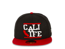 Load image into Gallery viewer, CALI CALIfornia New Era 59FIFTY 5950 Fitted Cap Hat Black Crown Red Visor White/Red CALI LIFE Block Logo