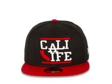 Load image into Gallery viewer, CALI CALIfornia New Era 59FIFTY 5950 Fitted Cap Hat Black Crown Red Visor White/Red CALI LIFE Block Logo