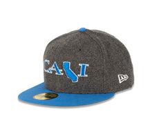 Load image into Gallery viewer, CALI CALIfornia New Era 59FIFTY 5950 Fitted Cap Hat Dark Gray Melton Crown Blue Visor Blue/White CALI Script Logo with Map
