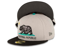 Load image into Gallery viewer, California Republic New Era 59FIFTY 5950 Fitted Cap Hat Gray Crown Teal Visor Black/Dark Gray/Teal Bear Logo