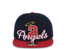 Load image into Gallery viewer, California Anaheim Angels New Era MLB 59FIFTY 5950 Fitted Cooperstown Cap Hat Navy Blue Crown Red Visor Team Color Script Punch Logo