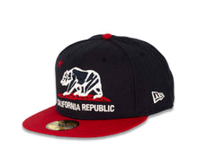 Load image into Gallery viewer, California Republic New Era 59FIFTY 5950 Fitted Cap Hat Navy Crown Red Visor White/Red/Navy Logo Cali Bear