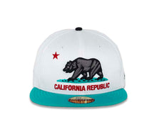 Load image into Gallery viewer, California Republic New Era 59FIFTY 5950 Fitted Cap Hat White Crown Teal Visor Teal/Black/Red Logo