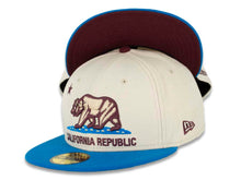 Load image into Gallery viewer, California Republic New Era 59FIFTY 5950 Fitted Cap Hat Stone White Crown Blue Visor Brown/Stone White/Blue Bear Logo