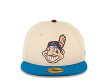 Load image into Gallery viewer, Cleveland Indians New Era MLB 59FIFTY 5950 Fitted Cap Hat White Crown Blue Visor Blue/White/Maroon Chief Wahoo Logo Maroon UV