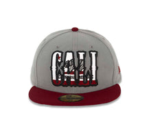 Load image into Gallery viewer, CALI CALIfornia New Era 59FIFTY 5950 Fitted Cap Hat Gray Crown Cardinal Visor Gray/Cardinal/White California Flag Inside CALI Block Logo