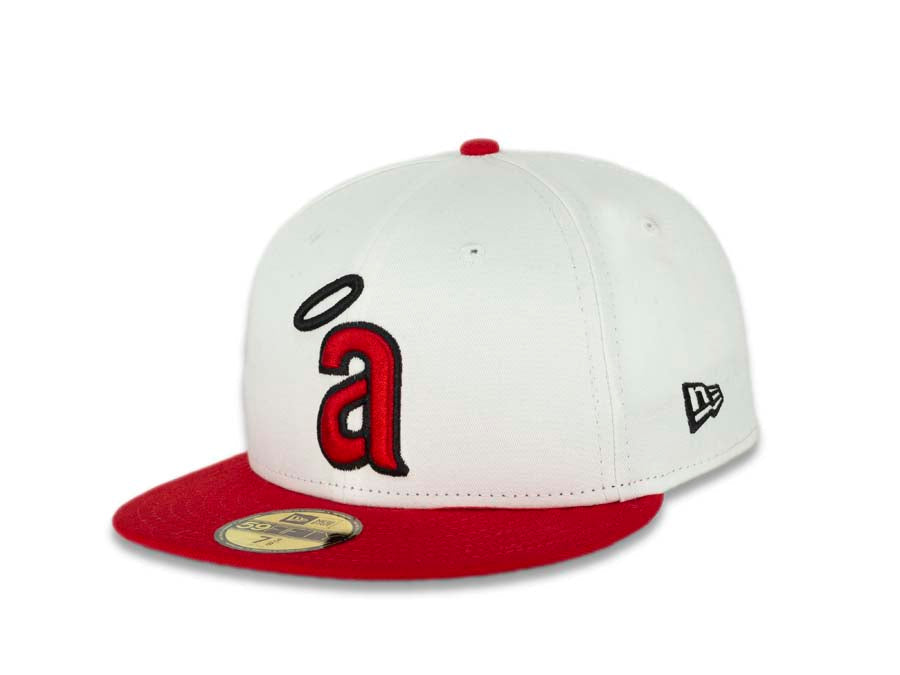 Los Angeles Anaheim Angels New Era MLB 59FIFTY 5950 Fitted Cap Hat White Crown Red Visor Red/Black Halo Logo Black UV 8