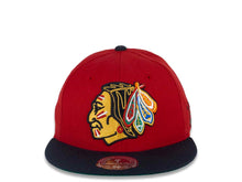 Load image into Gallery viewer, Chicago Blackhawks Mitchell & Ness NHL Fitted Cap Hat Red Crown Black Visor Big Large Team Color Logo