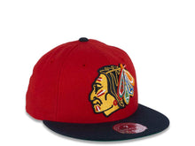 Load image into Gallery viewer, Chicago Blackhawks Mitchell & Ness NHL Fitted Cap Hat Red Crown Black Visor Big Large Team Color Logo