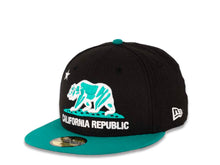 Load image into Gallery viewer, California Republic New Era 59FIFTY 5950 Fitted Cap Hat Black Crown Aqua Visor Aqua/White Logo Cali Bear