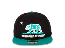 Load image into Gallery viewer, California Republic New Era 59FIFTY 5950 Fitted Cap Hat Black Crown Aqua Visor Aqua/White Logo Cali Bear