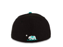 Load image into Gallery viewer, California Republic New Era 59FIFTY 5950 Fitted Cap Hat Black Crown Aqua Visor Aqua/White Logo Cali Bear