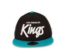 Load image into Gallery viewer, Los Angeles Kings New Era NHL 59FIFTY 5950 Fitted Cap Hat Black Crown Teal Visor White “Text” Logo