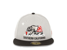 Load image into Gallery viewer, Sothern California Bear New Era 59FIFTY 5950 Fitted Cap Hat Gray Crown Black Visor Gray/Red/Black Drinking Bear in Shorts Logo