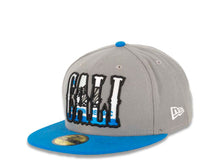 Load image into Gallery viewer, CALI CALIfornia New Era 59FIFTY 5950 Fitted Cap Hat Gray Crown Blue Visor White/Black/Blue/Gray California Flag Inside CALI Block Logo