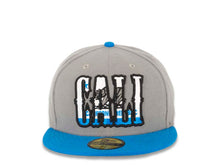 Load image into Gallery viewer, CALI CALIfornia New Era 59FIFTY 5950 Fitted Cap Hat Gray Crown Blue Visor White/Black/Blue/Gray California Flag Inside CALI Block Logo