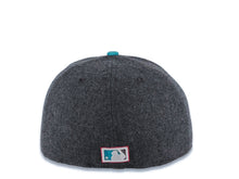 Load image into Gallery viewer, Los Angeles Anaheim Angels New Era MLB 59FIFTY 5950 Fitted Melton Cap Hat Dark Gray Crown Black Visor Teal/White/Magenta Logo Pink UV