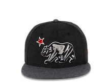 Load image into Gallery viewer, California Republic New Era 59FIFTY 5950 Fitted Cap Hat Black Heather Crown Dark Gray Melton Visor Gray/Black/White/Red Bear Logo