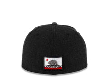 Load image into Gallery viewer, California Republic New Era 59FIFTY 5950 Fitted Cap Hat Black Heather Crown Dark Gray Melton Visor Gray/Black/White/Red Bear Logo