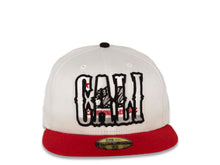 Load image into Gallery viewer, CALI CALIfornia New Era 59FIFTY 5950 Fitted Cap Hat White Crown Red Visor White/Black/Gray/Red California Flag Inside CALI Block Logo