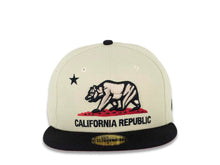 Load image into Gallery viewer, California Republic New Era 59FIFTY 5950 Fitted Cap Hat Stone White Crown Black Visor Stone White/Black/Red Bear Logo