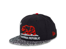 Load image into Gallery viewer, California Republic New Era 59FIFTY 5950 Fitted Cap Hat Black Crown Elephant Print Gray Visor Red/Gray/White Logo Cali Bear