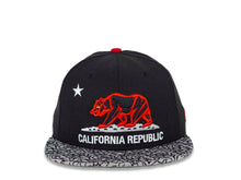 Load image into Gallery viewer, California Republic New Era 59FIFTY 5950 Fitted Cap Hat Black Crown Elephant Print Gray Visor Red/Gray/White Logo Cali Bear