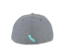 Load image into Gallery viewer, California Republic New Era 59FIFTY 5950 Fitted Cap Hat Storm Gray Crown White Visor Teal/White Logo Cali Bear