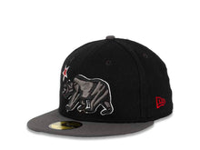 Load image into Gallery viewer, California Republic New Era 59FIFTY 5950 Fitted Cap Hat Black Melton Crown Dark Gray Visor Dark Gray/Black/Red/White Bear with Star Logo