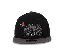 Load image into Gallery viewer, California Republic New Era 59FIFTY 5950 Fitted Cap Hat Black Melton Crown Dark Gray Visor Dark Gray/Black/Red/White Bear with Star Logo