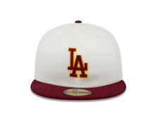 Load image into Gallery viewer, Los Angeles Dodgers New Era MLB 59FIFTY 5950 Fitted Cap Hat White Crown Cardinal Visor Cardinal/Yellow Logo