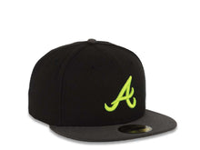 Load image into Gallery viewer, Atlanta Braves New Era MLB 59FIFTY 5950 Fitted Cap Hat Black Crown Dark Gray Visor Neon Yellow Logo