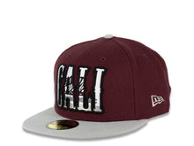 Load image into Gallery viewer, CALI CALIfornia New Era 59FIFTY 5950 Fitted Cap Hat Maroon Crown Gray Visor Gray/White/Black/Maroon California Flag Inside CALI Block Logo