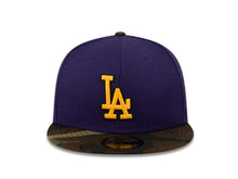 Load image into Gallery viewer, Los Angeles Dodgers New Era MLB 59FIFTY 5950 Fitted Cap Hat Purple Crown Camo Visor Yellow/Black Logo