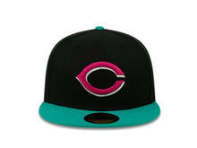 Load image into Gallery viewer, Cincinnati Reds New Era 59FIFTY 5950 Fitted Cap Hat Black Crown Teal Visor Magenta/White Logo