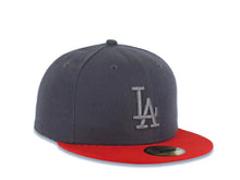 Load image into Gallery viewer, Los Angeles Dodgers New Era MLB 59FIFTY 5950 Fitted Cap Hat Dark Gray Crown Red Visor Gray Logo