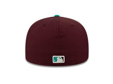 Load image into Gallery viewer, San Diego Padres New Era MLB 59FIFTY 5950 Fitted Cap Hat Maroon Crown Teal Visor Teal/White Logo