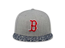 Load image into Gallery viewer, Boston Red Sox New Era MLB 59FIFTY 5950 Fitted Cap Hat Heather Gray Crown Red/White Logo Leopard Vize