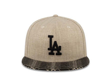 Load image into Gallery viewer, Los Angeles Dodgers New Era MLB 59FIFTY 5950 Fitted Cap Hat Heather Oatmeal Crown Black Visor Black Logo Snake Vizer