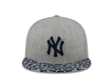 Load image into Gallery viewer, New York Yankees New Era MLB 59FIFTY 5950 Fitted Cap Hat Heather Gray Crown Navy Logo Leopard Vize