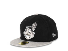 Load image into Gallery viewer, Cleveland Indians New Era MLB 59FIFTY 5950 Fitted Melton/Heather Cap Hat Black Crown Gray Visor Black/White/Grey Chief Wahoo Logo
