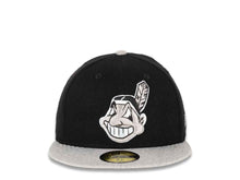 Load image into Gallery viewer, Cleveland Indians New Era MLB 59FIFTY 5950 Fitted Melton/Heather Cap Hat Black Crown Gray Visor Black/White/Grey Chief Wahoo Logo